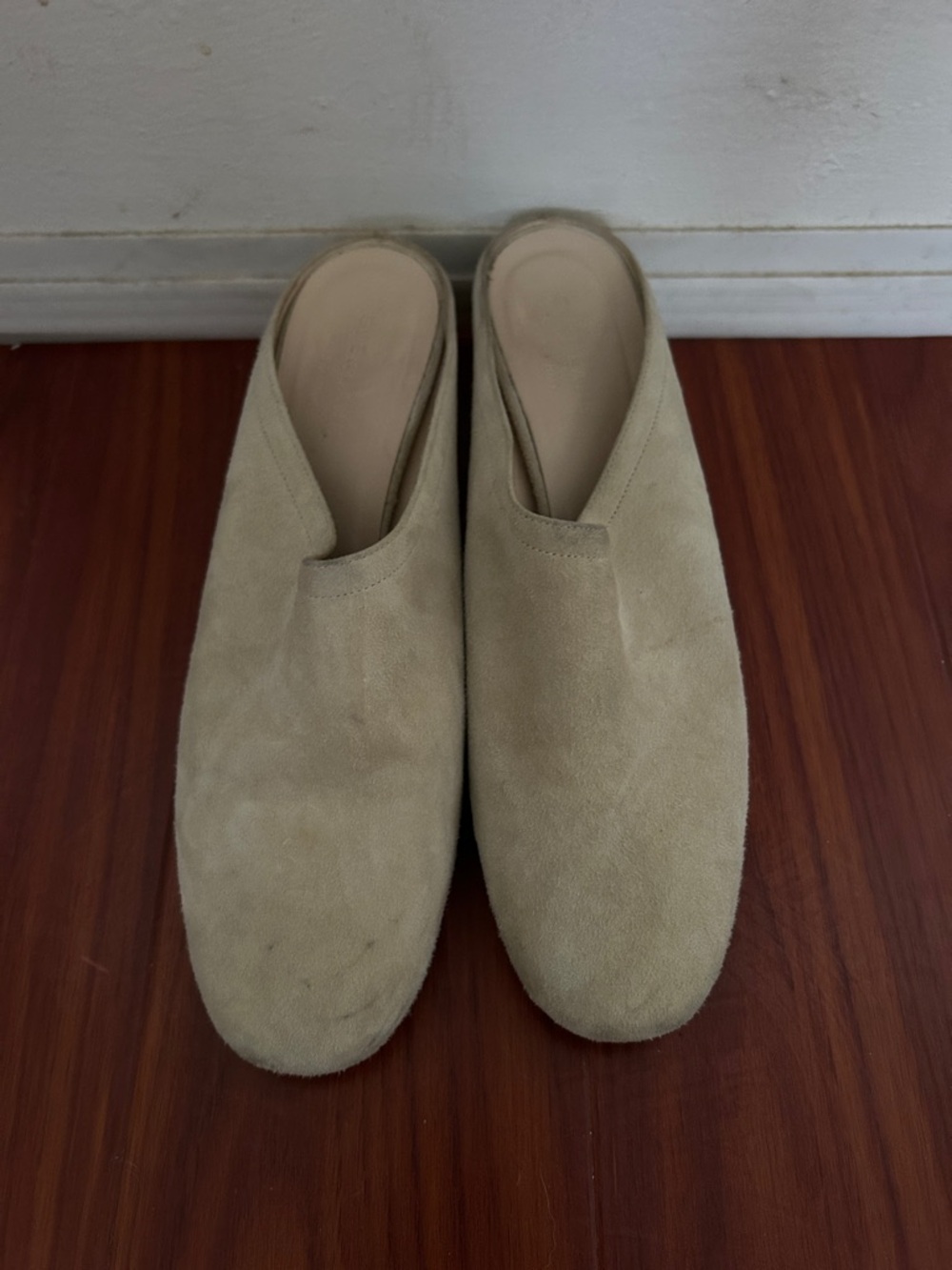 Suede Slip-On Mules in Beige
